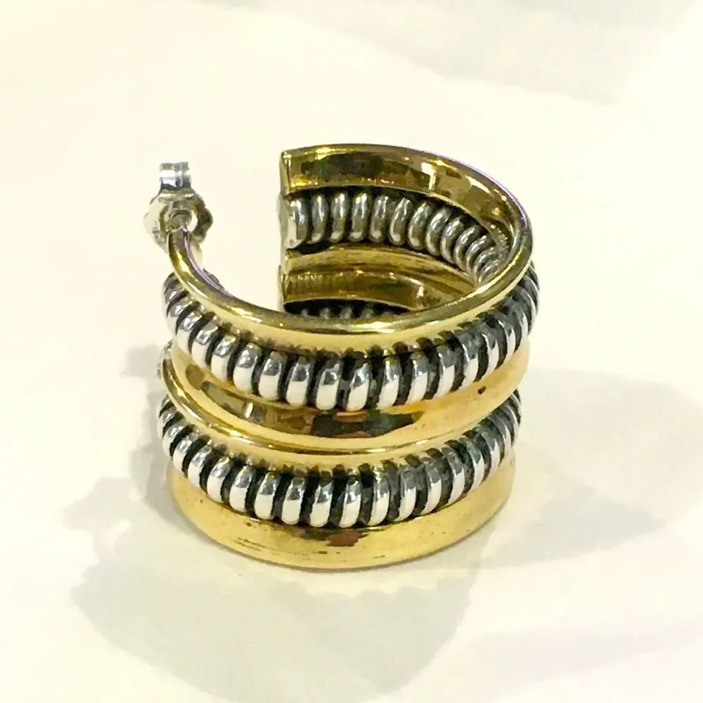 SILPADA Sterling Silver 925 Two Tone Hoop Earrings P0382 - Picture 9 of 16